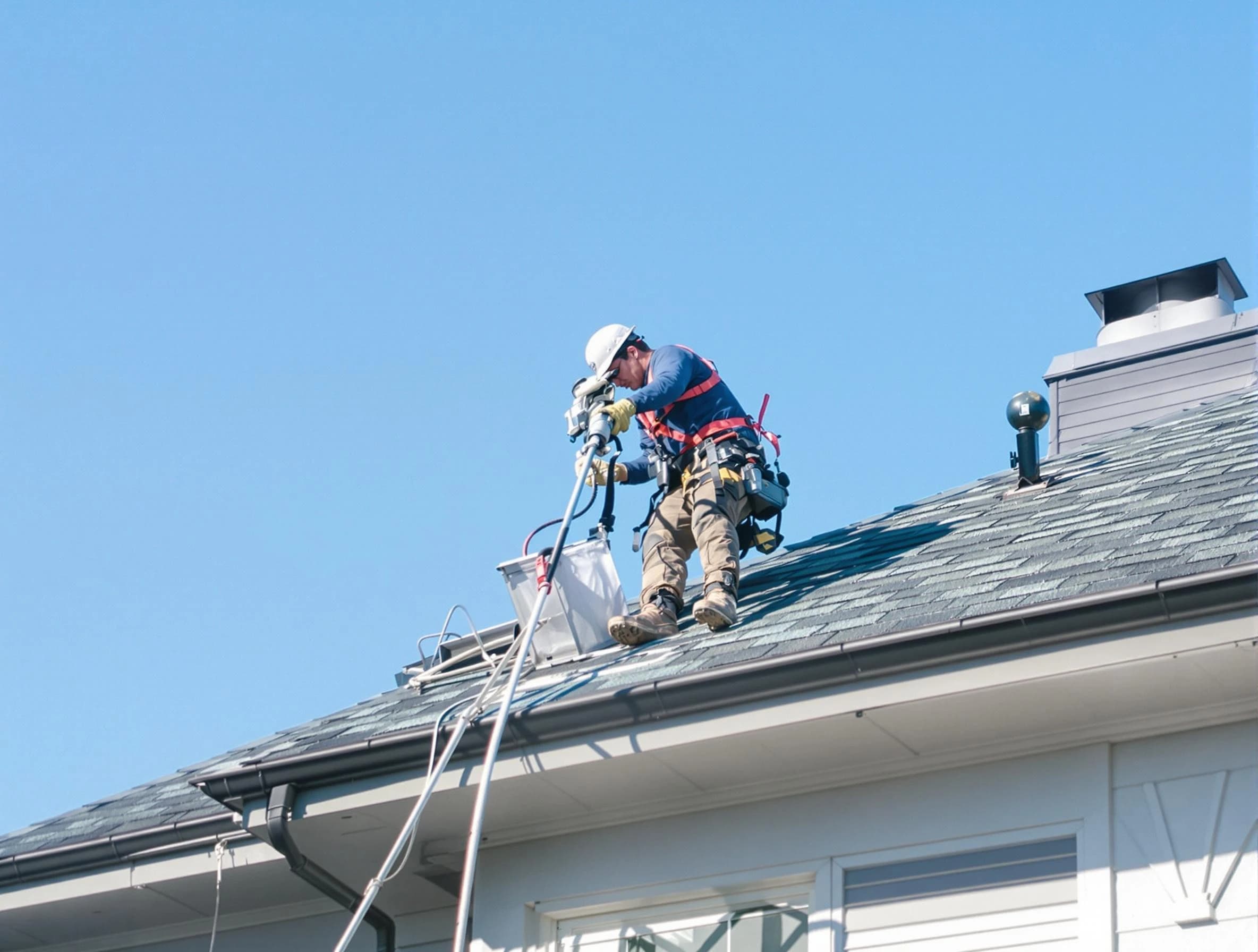 North Ogden Dryer Vent Cleaning certified technician cleaning a roof-mounted dryer vent system in North Ogden