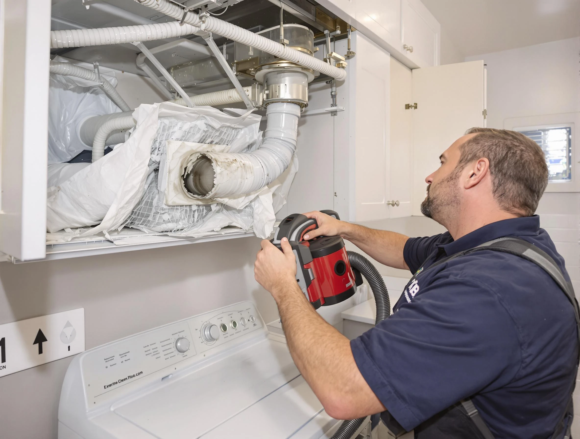 North Ogden Dryer Vent Cleaning technician performing professional exhaust vent cleaning at a residential property in North Ogden