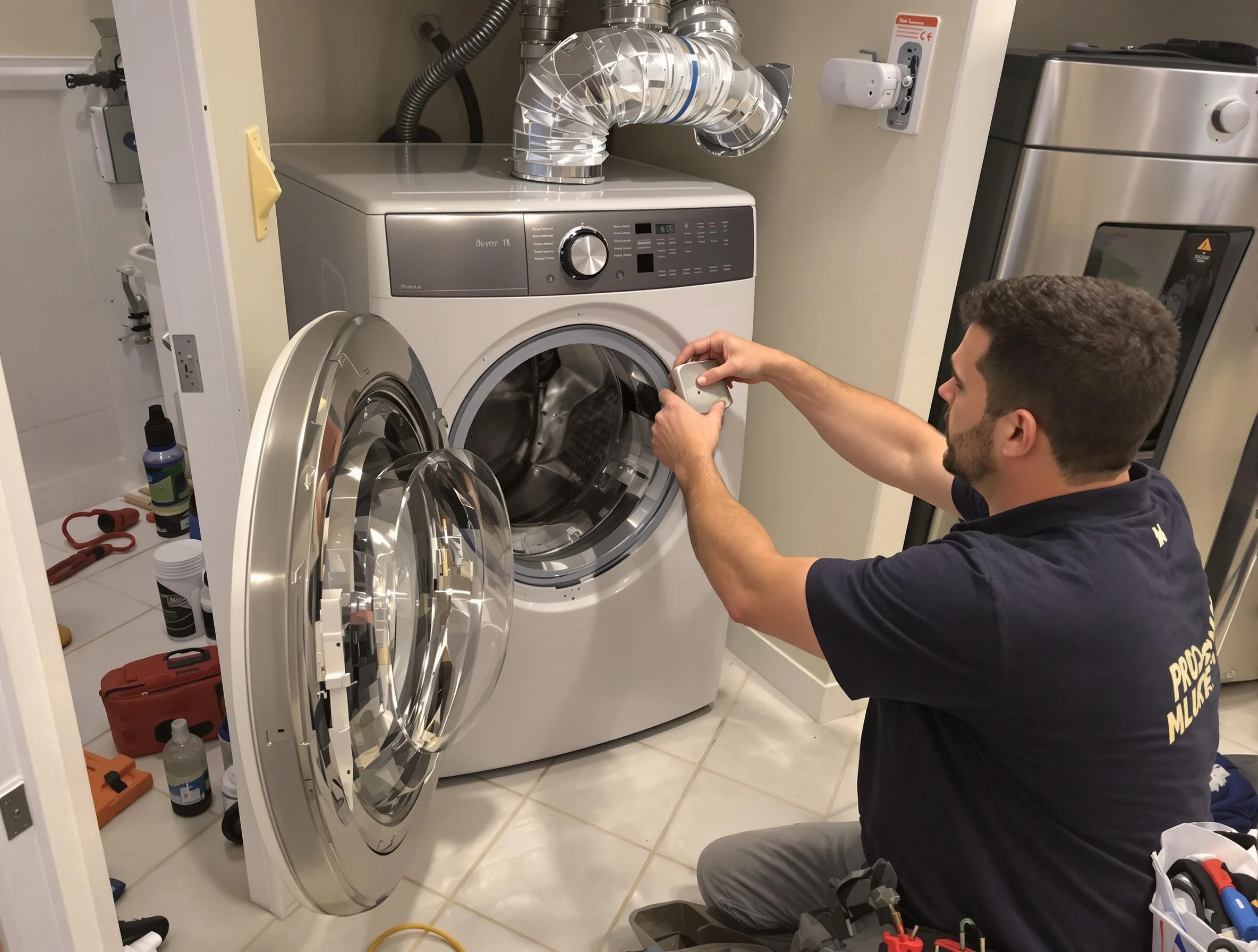 North Ogden Dryer Vent Cleaning technician performing precise dryer vent hose installation in North Ogden